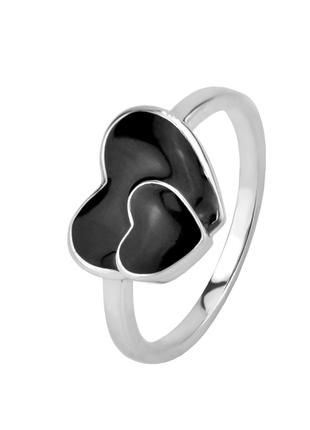 Кольцо серебряное с эмалью Сердечки 223 01ч, 16.5 размер