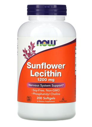 Лецитин подсолнечный, 1200 мг, 200 капсул  Now Foods, США
