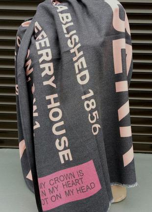 Burberry шарф кашемировый женский теплый серый с розовым