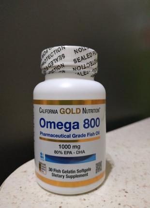 California Gold Nutrition, омега 800, рыбий жир, 30 капсул