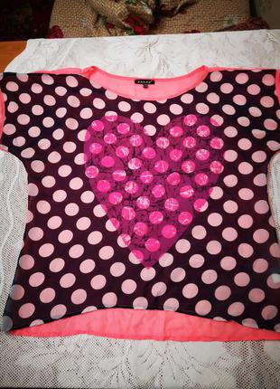 Розовая кофта в горошек, футболка с сердцем,  блуза фирмы zakaz