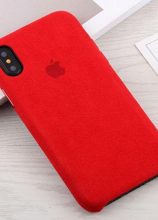 Защитный чехол Алькантара для iPhone Xs красный замшевый