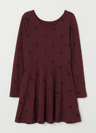 Трикотажное платье для девочки 158-164 бордовый сердечки h&m