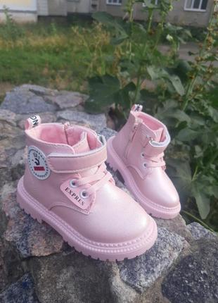 Утепленные розовые демисезонные ботинки,осенние сапоги для дев...