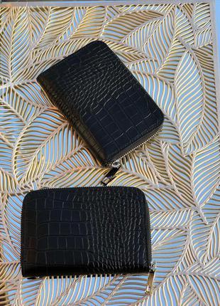 Маленькие женские кошелёчки кожаные чёрные genuine leather италия