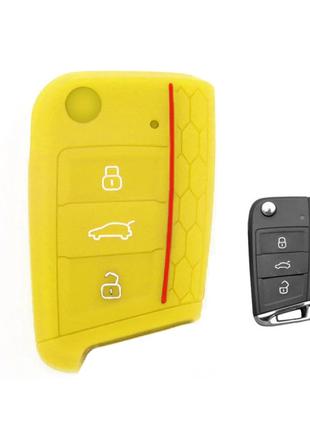 Силиконовый желтый чехол на ключ Skoda A7 Шкода А7 VW Golf 7 S...