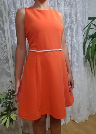 Оранжевое платье  jus di orange юбка солнце-клеш  отделка бисером
