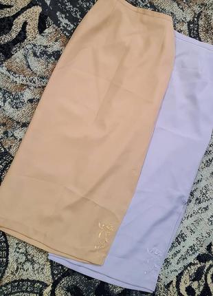 Юбка в пол лавандового  и бежевого цвета с вышивкой