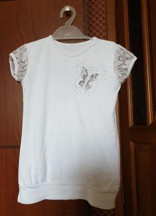 Белая нарядная футболка для девочки Турция