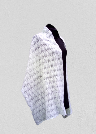 Белый вязанный мохеровый палантин, широкий шарф