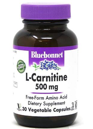 L-Карнітин 500 мг, L-Carnitine, Bluebonnet Nutrition, 30 вегет...