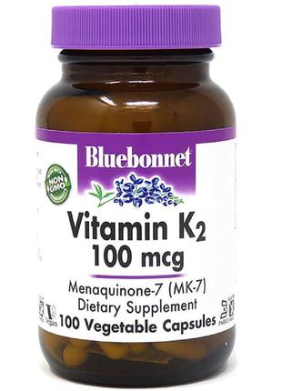 Витамин K2 100 мкг, Vitamin K2, Bluebonnet Nutrition, 100 веге...