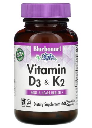 Витамины D3 и K2, Vitamins D3 & K2, Bluebonnet Nutrition, 60 в...