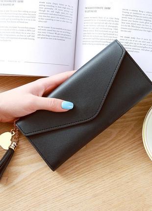 Женский кошелек клатч черного цвета, жіночий гаманець