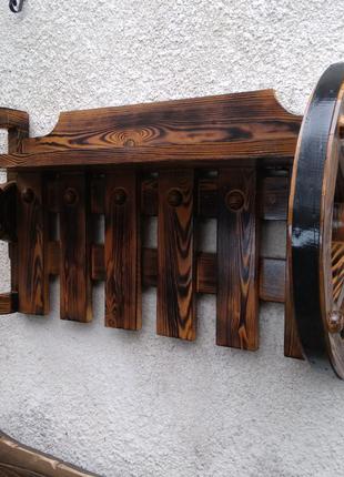 Деревянная вешалка под старину "Колеса" мебель для бани, дома