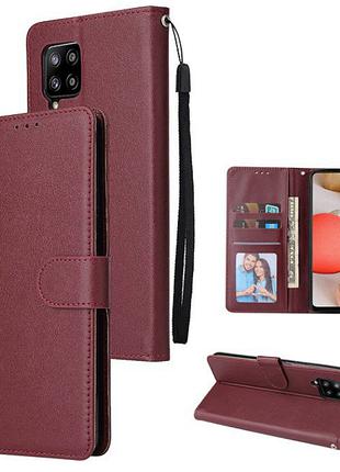 Чехол книжка бумажник для Samsung Galaxy A22 бордовый шнурок н...