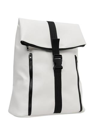 Белый брендовый женский вместительный рюкзак для школы экокожа