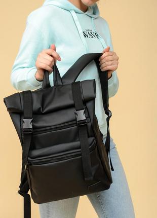 Мега стильный черный вместительный женский рюкзак ролл топ