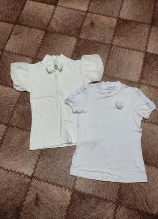 Белая футболка блуза в школу р 134-140 трикотаж