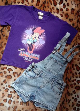 Комплект девочке джинсовый комбинезон футболка 134