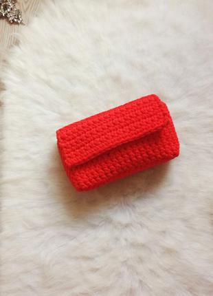 Красная плетеная маленькая сумка клатч ручной работы червона с...