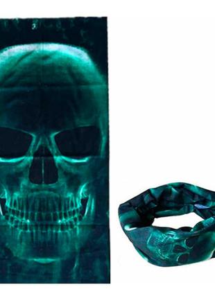 Бафф бандана-трансформер, шарф из микрофибры, 15 зеленый череп