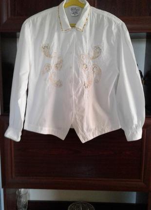 Белая короткая хлопковая блузка рубашка с вышивкой angelique и...