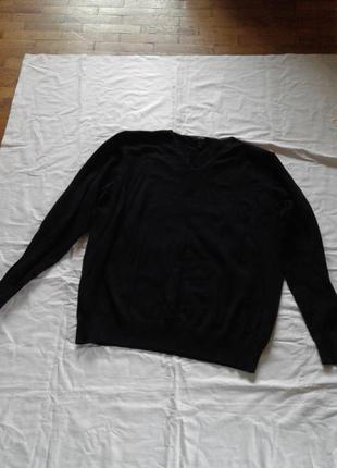 Черный мужской хлопковый пуловер ,  джемпер с v-образным вырез...