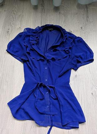 Блуза синяя прозрачная ткань + топ