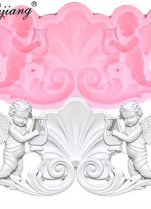 Кондитерский молд "Ангелы с арфами" - размер молда 13,5*7см