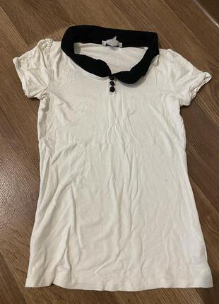 Белая классическая стретчевая футболка с чёрным воротником s m
