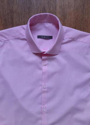 Рубашка розовая primark slim fit (англия) s ,  хлопок