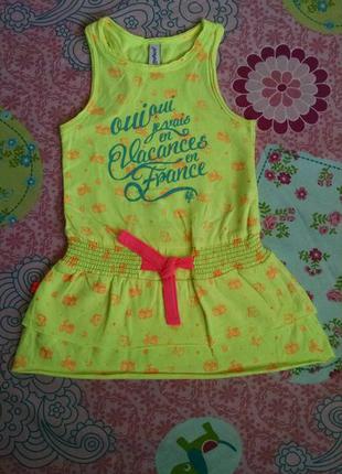 Лимонное платье-туника для девочки 1-2 года