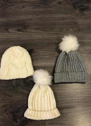 Вязаные шапки на зиму с пунпоном
