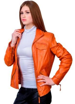 Куртка кожаная оранжевая! р. m