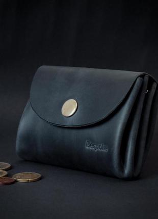 Женский кожаный кошелек с отделением для монет (темно-синий)