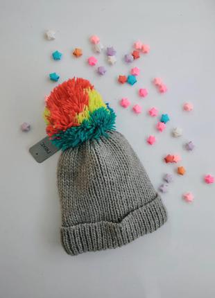 Теплая зимняя вязаная шапка с помпоном на флисе next 1-2 года