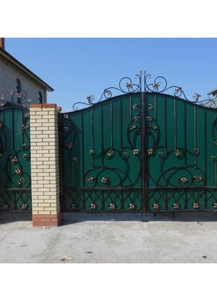 Ворота и калитка с металлическими ромашками "Финикия"