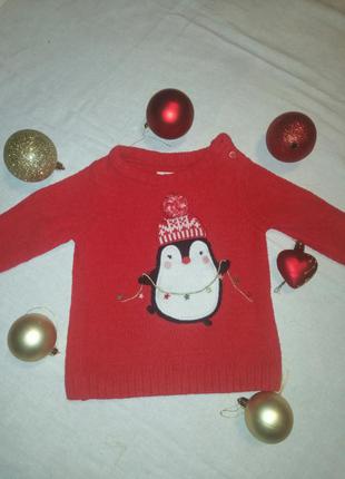 Baby club новогодний свитер реглан кофта с пингвином
