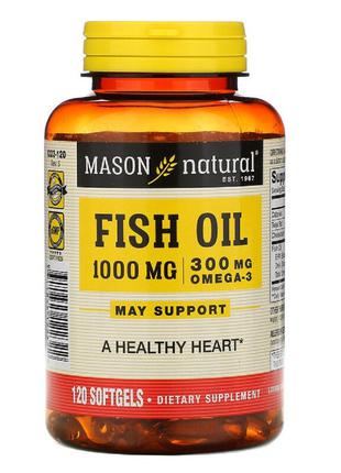 Рыбий жир 1000 мг с Омега-3 300 мг, Omega-3 Fish Oil, Mason Na...