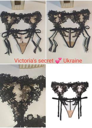 Кружевной пояс для чулков victoria's secret black lace garter ...