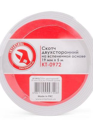 Скотч двосторонній 19 мм*5 м на спіненої основі INTERTOOL KT-0972