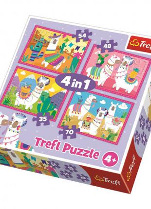 Пазлы 4 в 1 Лами Trefl 34322 Puzzles - "4in1" - Llamas on vaca...