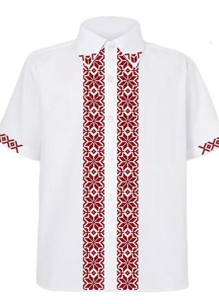 Рубашка вышиванка белая с бардовым орнаментом (4106)