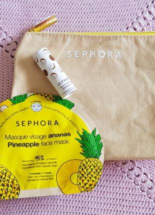 Sephora pineapple mask+coconut lip balm+bag набір маска+бальза...