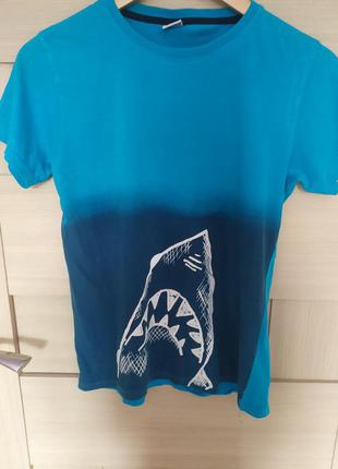 Красивая яркая детская синяя футболка с акулой 12 11 10 13 лет...