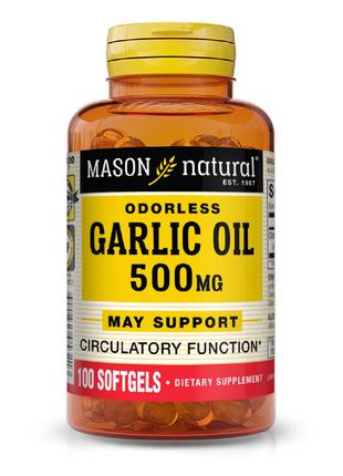 Чесночное масло 500 мг, Garlic Oil, Mason Natural, 100 гелевых...