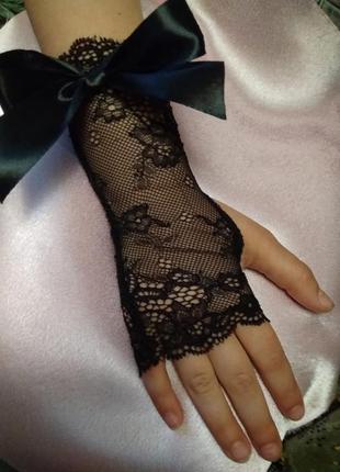 Перчатки митенки черные кружевные рукавички для девочек