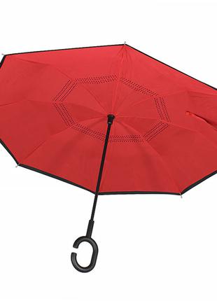 Зонт наоборот Lesko Up-Brella Красный обратного сложения для д...