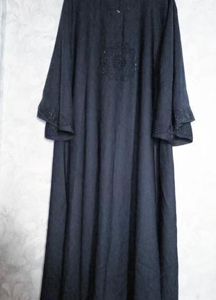Темно-серая абая / длинное платье с камешками, для леди +size..